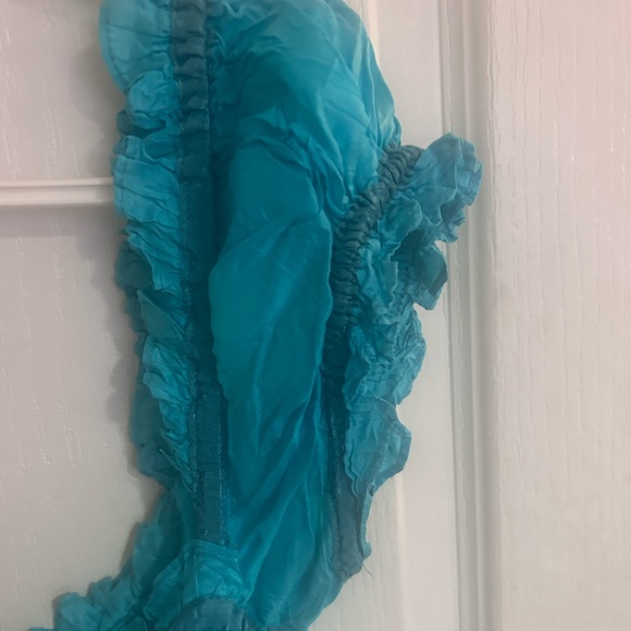 Milkmaid Betsey Johnson turquoise Vintage Ruffle teal tiered midi crinkle dress - Picture 8 of 9